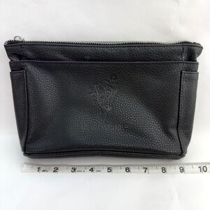 Younique Black Pebbled Faux Leather Makeup Bag Purple Lining Cosmetic Pouch